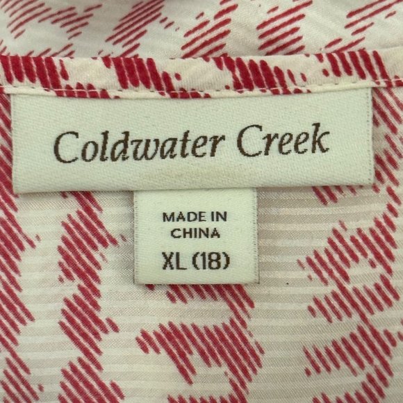Coldwater Creek women’s size XL 18 pink print ruffle hidden buttons v neck top - Picture 4 of 7